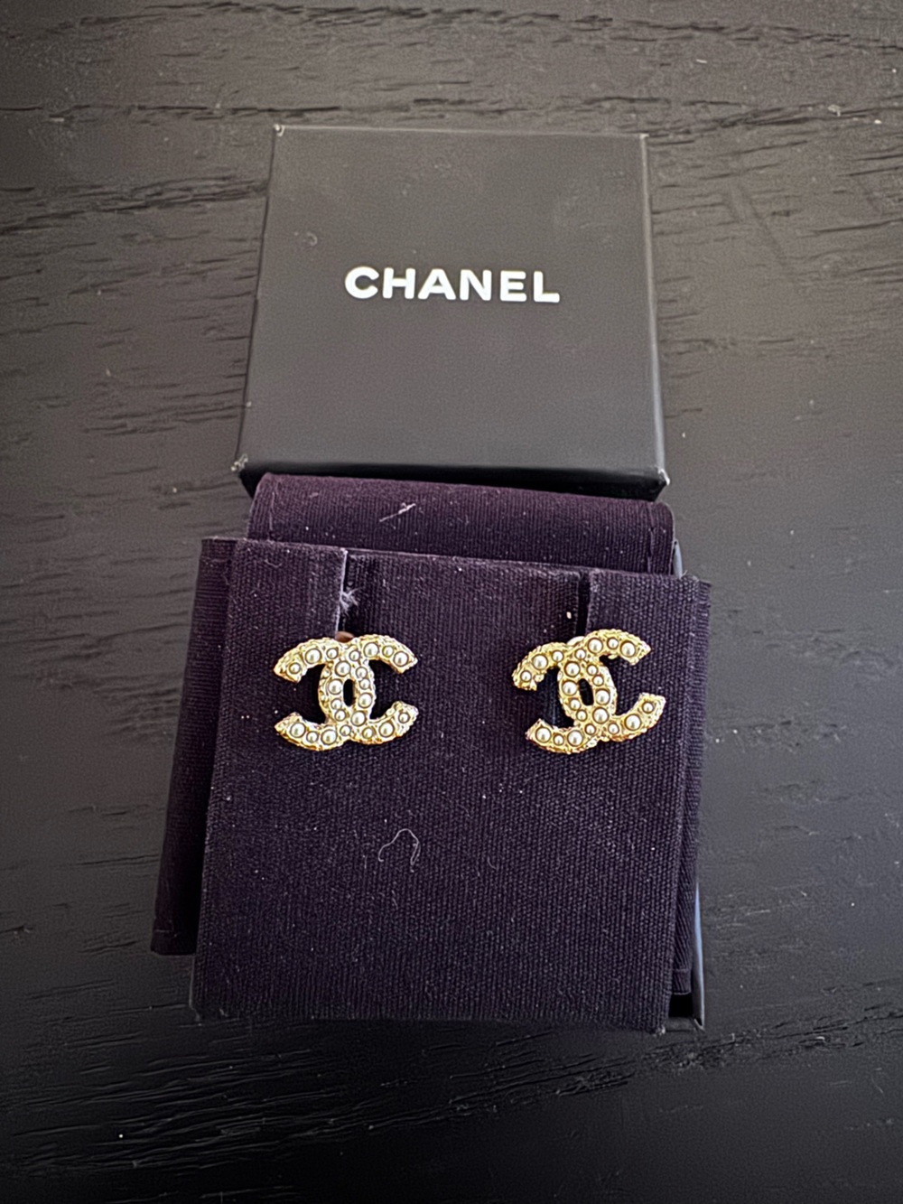 CHANEL Gold CC Crystal Embellished Stud Earrings